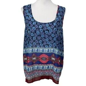 Speed Limit MPH Blouse Plus Size 2X Sheer Split Racer Back Over Top Floral Aztec